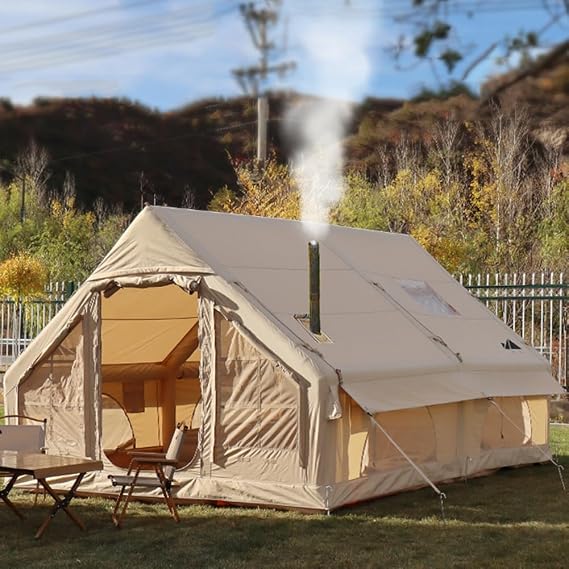 Inflatable Tent with Hand Pump Family Tent for 4-6 Persons with Stove Jack Hole, 4 Season Waterproof Large Air Pop-Up Tents