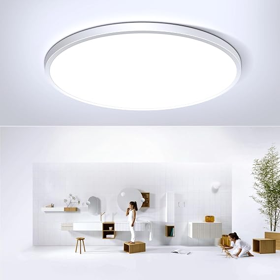 24W LED Flush Mount Ceiling Light, 4500K Natural White Bathroom Light, 2000LM, Flat Modern Round Lighting, 240W Equivalent White Ceiling Lamp for Kitchens, Hallway, Bedrooms.etc. 10.6in/27cm [Energy Class A+]