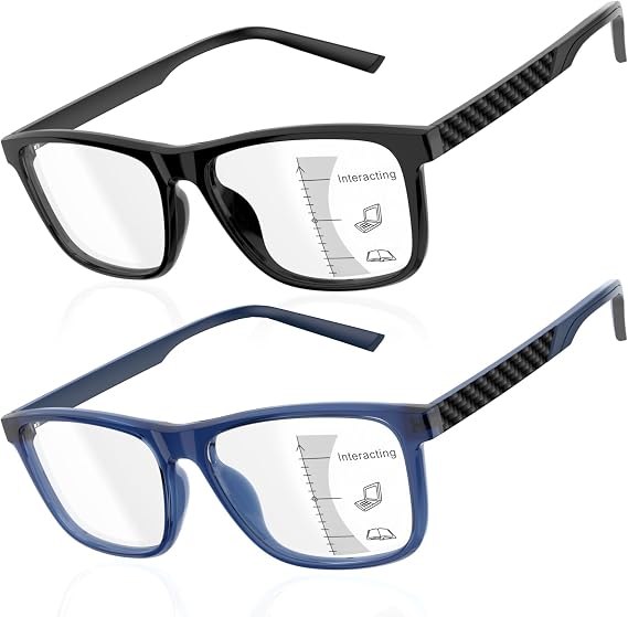 Amorays DJ8085 2 Pack Premium Progressive Multifocus Reading Glasses Men's Ultralight TR90 Frame Blue Light Filter High Quality Reading Glasses
