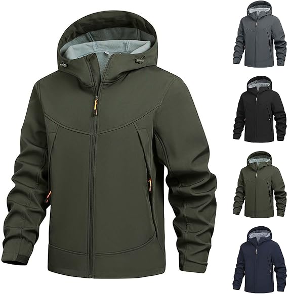 Rain Jacket Men's Waterproof Lined Cycling Jacket Waterproof Breathable Softshell Jacket Fleece Lining Transition Jacket Windproof Hiking Jacket with Hood Windbreaker Ski Jacket