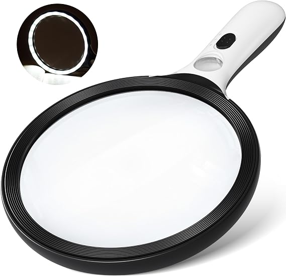 AIXPI Magnifying Glass with Light - Large Reading Magnifier with 24 LEDs + UV Only 200g Real 3x Magnification + 2 cm Detail Lens Handheld Magnifier for Seniors Children Jewelers Coin Inspection