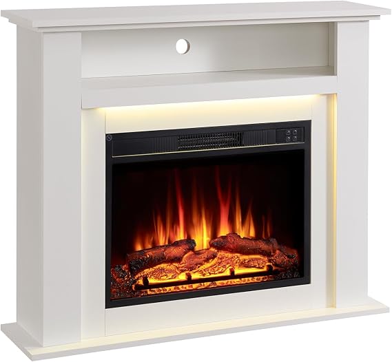 FLAMEKO 39" Electric Fire and Surround, Freestanding Suite, Sahara White