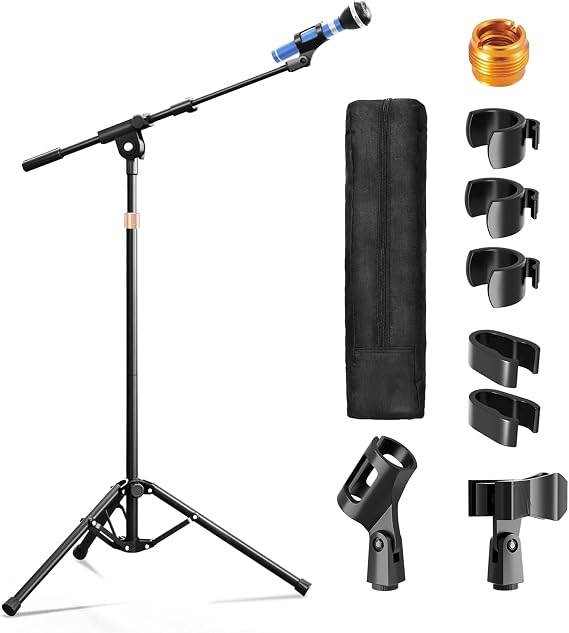Mic Stand with Boom Arm,Heavy-Duty Tripod Floor Microphone Stand