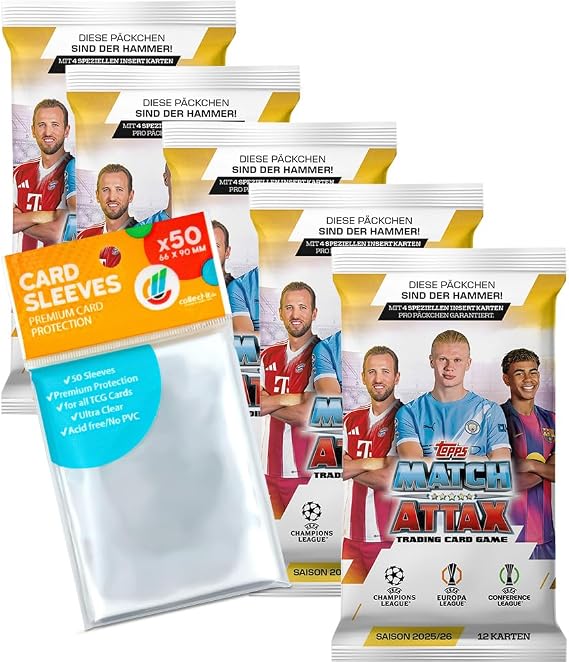 Bundle with Topps Match Attax Champions League 2025/26 Trading Cards + Exclusive Collect-it Cases (5 Boosters)