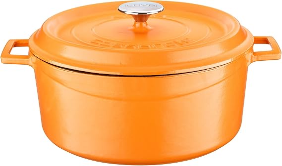 Lava Spring Serisi - Döküm Tencere, Yuvarlak, 28 cm, Mat Emaye, Parlak Siyah Taban, Turuncu