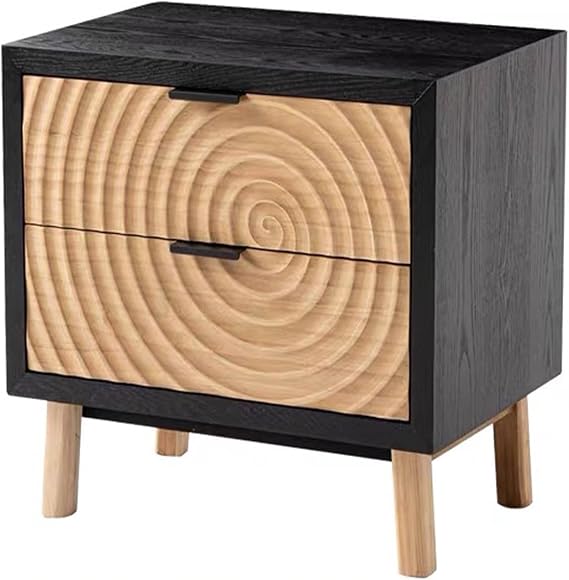 Nightstand, Bedside Table With Metal Silent Slides, Night Stand With Large Capacity Double Drawers, Bed End Table With Metal Handles For Bedroom(Black)