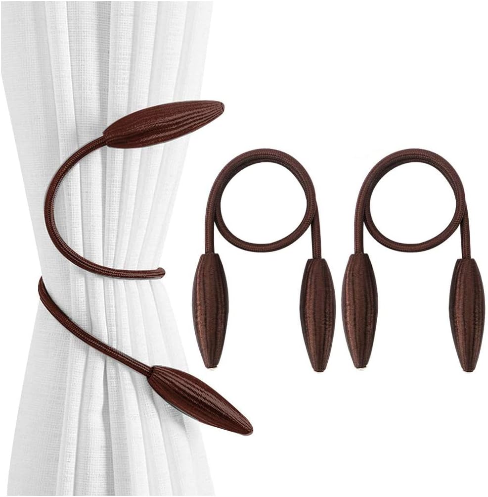 2 Pack Curtain Tiebacks, 2019 New Convenient Drape Tieback, Decorative Rope Holdback Holder for Home Office Decoration (Deep Brown)