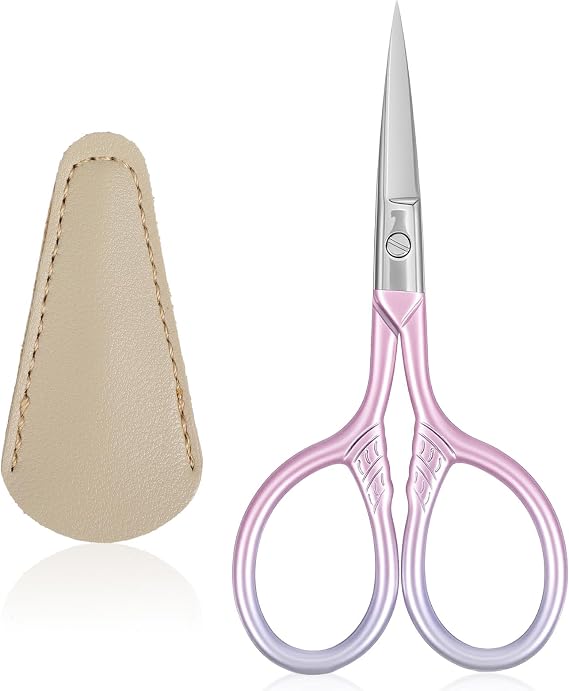 Professional Grooming Mini Scissors with Stainless Steel Straight Tip, 3.5 Inch Pink Small Scissors Beauty with Leather Case for Personal Care Facial Hair Removal and Ear Nose Eyebrow Trimming(Pink)