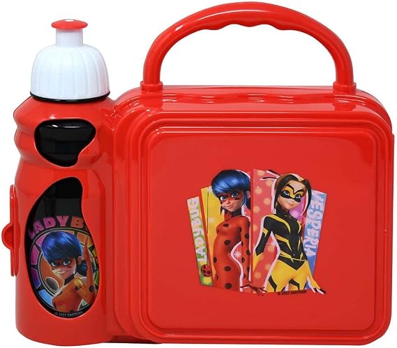 Miraculous Ladybug Combo Lunch Box with Water Bottle - Microwave Safe Lunch Box with Water Bottle - Lightweight and Durable - For Girls and Boys (Miraculous Ladybug Lunch Set)