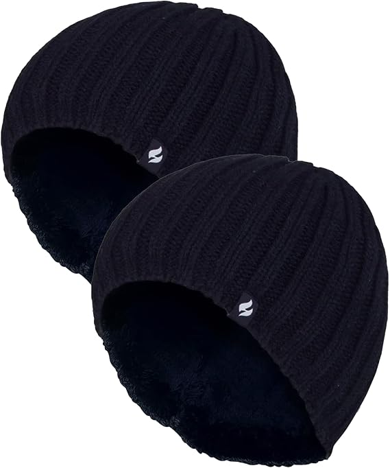 HEAT HOLDERS 2 Pack Winter Beanie Hat Insulated Fleece Lined Ribbed Hat | Thermal Warm Hat