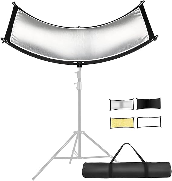 Clamshell Light Reflector Diffuser with Carrying Bag, 40"x20"/100x50cm Photography Arclight Curved Lighting Reflector for Photo Video Studio Outdoor Shooting, Black,White,Gold,Silver (40"x20")