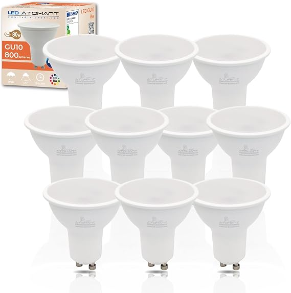 LED ATOMANT 10 x GU10 LED Bulb 8W Cool Light Colour 800lm