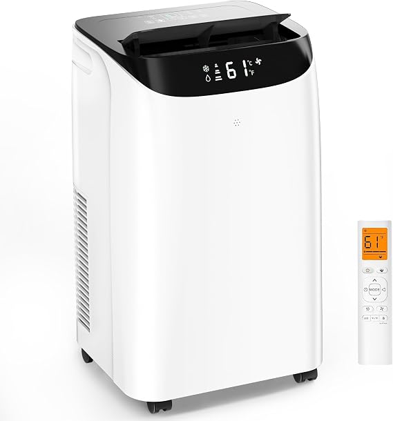 14000 BTU Portable Air Conditioners, Cools Up to 700 Sq.Ft, Free standing AC Unit, Cooling, Dehumidifier, Fan, Sleep Mode, Remote Control & Installation Kit, White