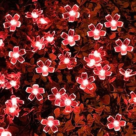 TTY Solar Cherry String Lights,7m 50LED Outdoor Fairy Garden Lights 8 Modes Color Changing Waterproof Flower Solar Lights for Patio, Yard, Tree, Home, Lawn, Wedding, Party (Red) [Energy Class A]