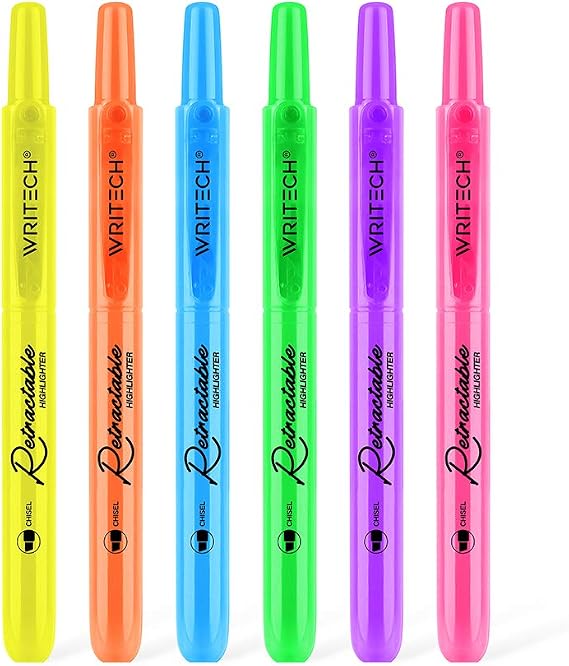 Highlighters Fosforlu Kalemler 6'Lı Set - Geri Çekilebilir Tasarım (Neon Renkler)