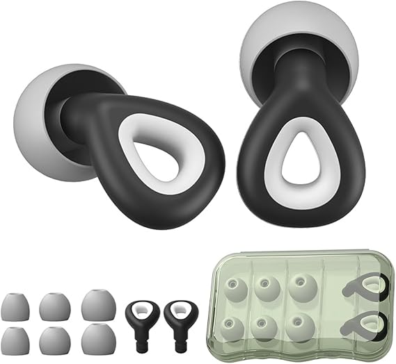 AYNKH Silicone Loop Earplugs Soft Flexible Reusable Hearing Protection Noise Reduction Ear Plugs for Sleeping, Snoring, Concerts, Flight, Work Replaceable Eartips 3 Pairs S/M/L Clamshell Box