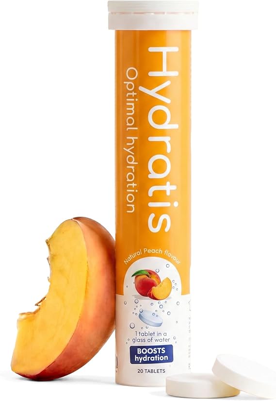 HYDRATIS Electrolyte Hydration Tablets | Low Sugar Effervescent Tabs for Daily Wellness, Sport Recovery & Fatigue | High Minerals Magnesium & Zinc | Peach, 1 Tube (20 Counts)
