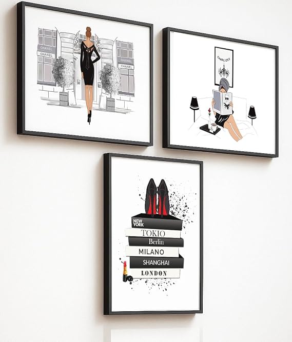 4Good Exclusive Fashion Art Print - Fashion Books with City Names & Glamorous Ladies Shopping - Stylish Wall Decoration for Fashion and Design Lovers - WBF7 Newyork Tokyo Berlin A4