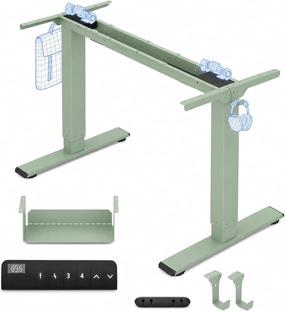 FLEXISPOT Height Adjustable Electric Standing Desk Frame with 2 Motors Ergonomic Sit-stand Workstation with Memory Smart Panel E1 Pro(2 Stage | Mint Green)
