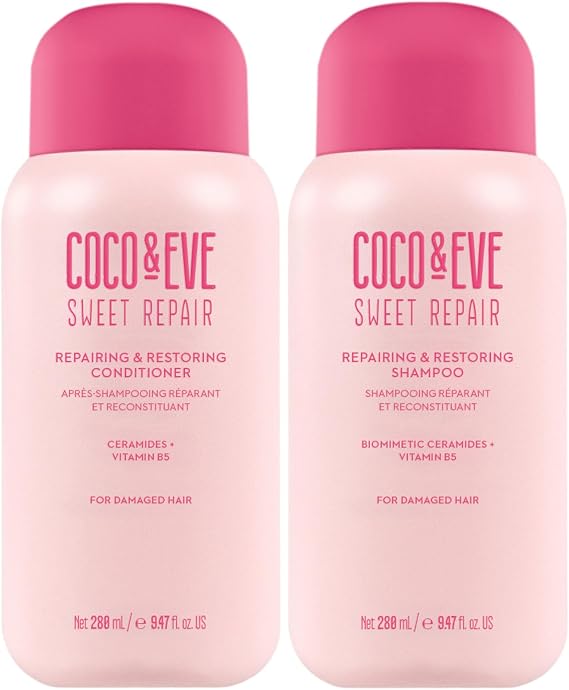 Coco & Eve Repair & Restore Shampoo & Conditioner Bundle. Hydrating & Strengthening Set for Damaged, Color Treated Hair. Deeply Nourish, Reduce Split Ends & Breakage for Healthy Hair. (560 ml)
