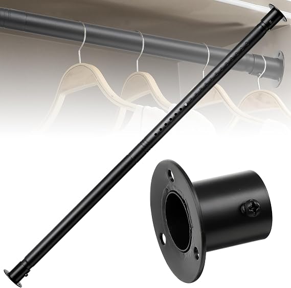 Extendable Clothes Rail, 40-210 cm, Black, Matte Black, Stainless Steel, Tension Mounted, 100 Kilograms Weight Capacity