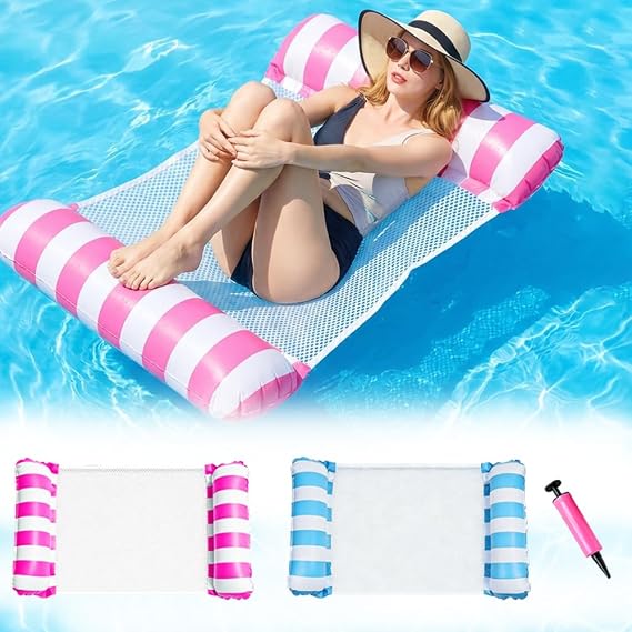 2 Pack Inflatable Pool Floats, 2-Tube Swimming Pool Float Raft for Adults, Water Lounge Mattress Beach Floating Bed for Summer Pool Party（PINK&BLUE）
