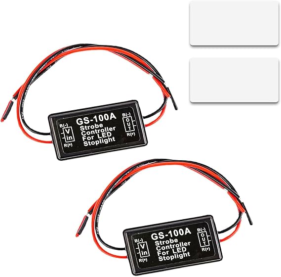2 PCS Car Light Controller, GS-100A 12V-24V DC Tail Light Safety Reminder Controller, Strobe Tail Light Flash Controller Flash Module, Universal Accessories for Most Cars Motorcycles (Black)