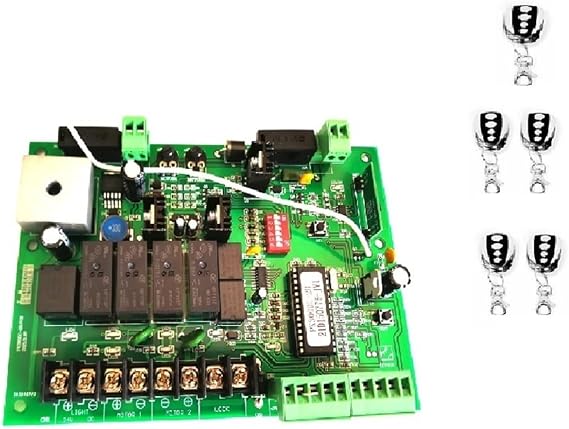 24VDC Swing Gate Opener Control Unit Motherboard PCB Motor Controller Circuit Board Card for Solar 24VDC Swing Gate Motor Opener for Electric Automatic Gate Openers(5 Remote Control kit)