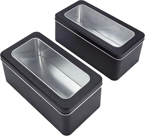 Goodma Rectangle Metal Tins with Window Lids, Black, 2Pcs