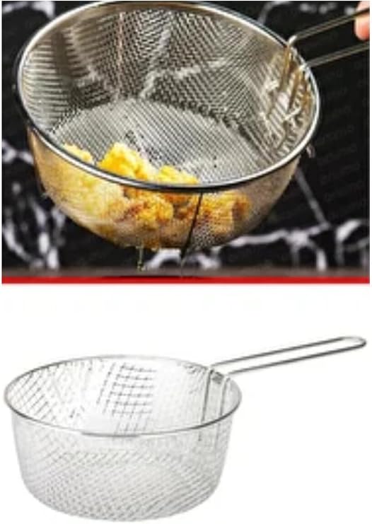 Paslanmaz Çelik Kalay Kaplı Fritöz Kızartma Sepeti Saplı Kızartma Teli 21 Cm Pratik Cips Kevgiri, aygl165312092025