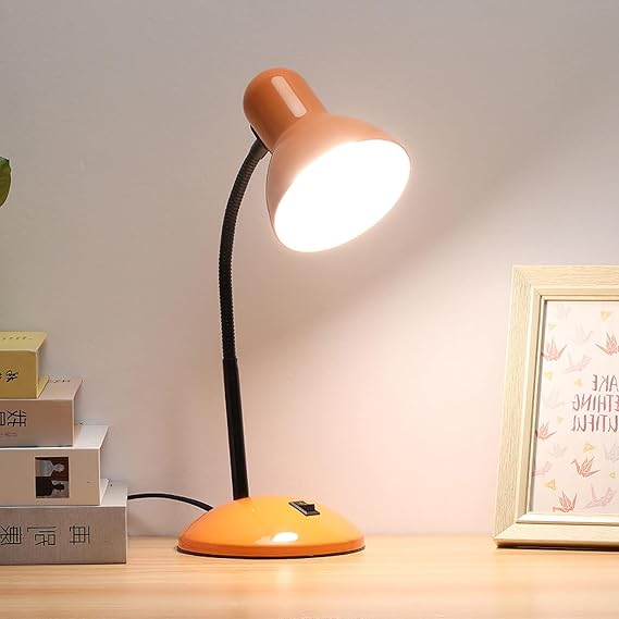 LED Desk Lamp, Metal Desk Lamp,Reading Light Eye-Caring Table Lamp with Versatile Flexible Neck for Home, Office, Bedroom, Reading, Work, Study (Orange) [Energy Class A]