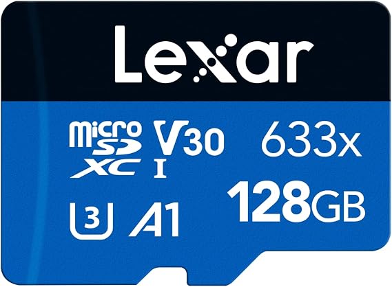 Lexar 633x 128 GB Micro SD Kart, microSDXC UHS-I Kart + SD Adaptör, 100MB/s Okumaya kadar microSD Hafıza Kartı, A1, Sınıf 10, U3, V30 (LMS0633128G-BNAAA)