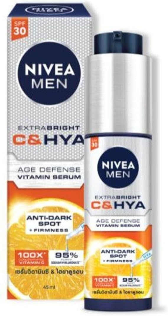 Nivea Men Extra Bright C HYA Age Defense Vitamin Serum with SPF30, 45ml, 100x Vitamin C and Hyaluron