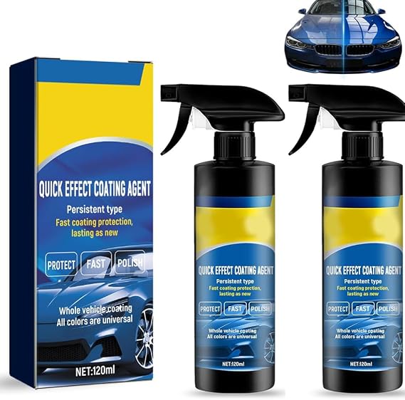 2PCS Rapid Ceramic Coating Spray Hydrophobic,3 in 1 High Protection Quick Effect Coating Agent,Ceramic Coating Car Wax,Car Coating Spray for Shine and Protection,Waterless Cleaning (2 * 120ml) ﻿