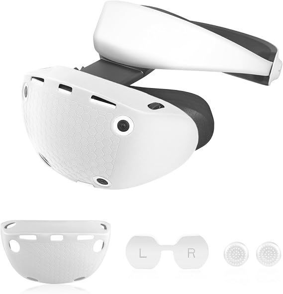 SHEAWA PS VR2 Case + Lens Cover + Stick Cover 3pcs Silicone Protective Case Protective Cover Dirt Proof Accessories for PlayStation VR2 White