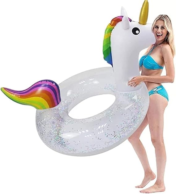 Unicorn Inflatable Swimming Ring Pool Float Inflatable Water Toy Transparent Swimming Ring for Adults Boys Girls