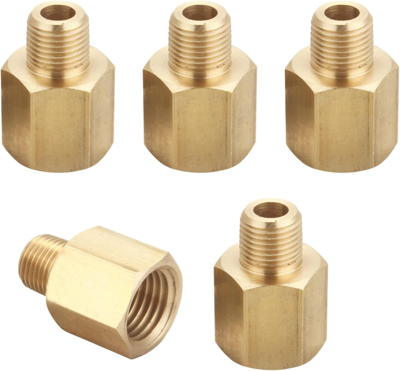 Brass Pipe Fitting, Adapter, 1/8" NPT Male Pipe x 1/4" NPT Female Pipe, Pack of 5