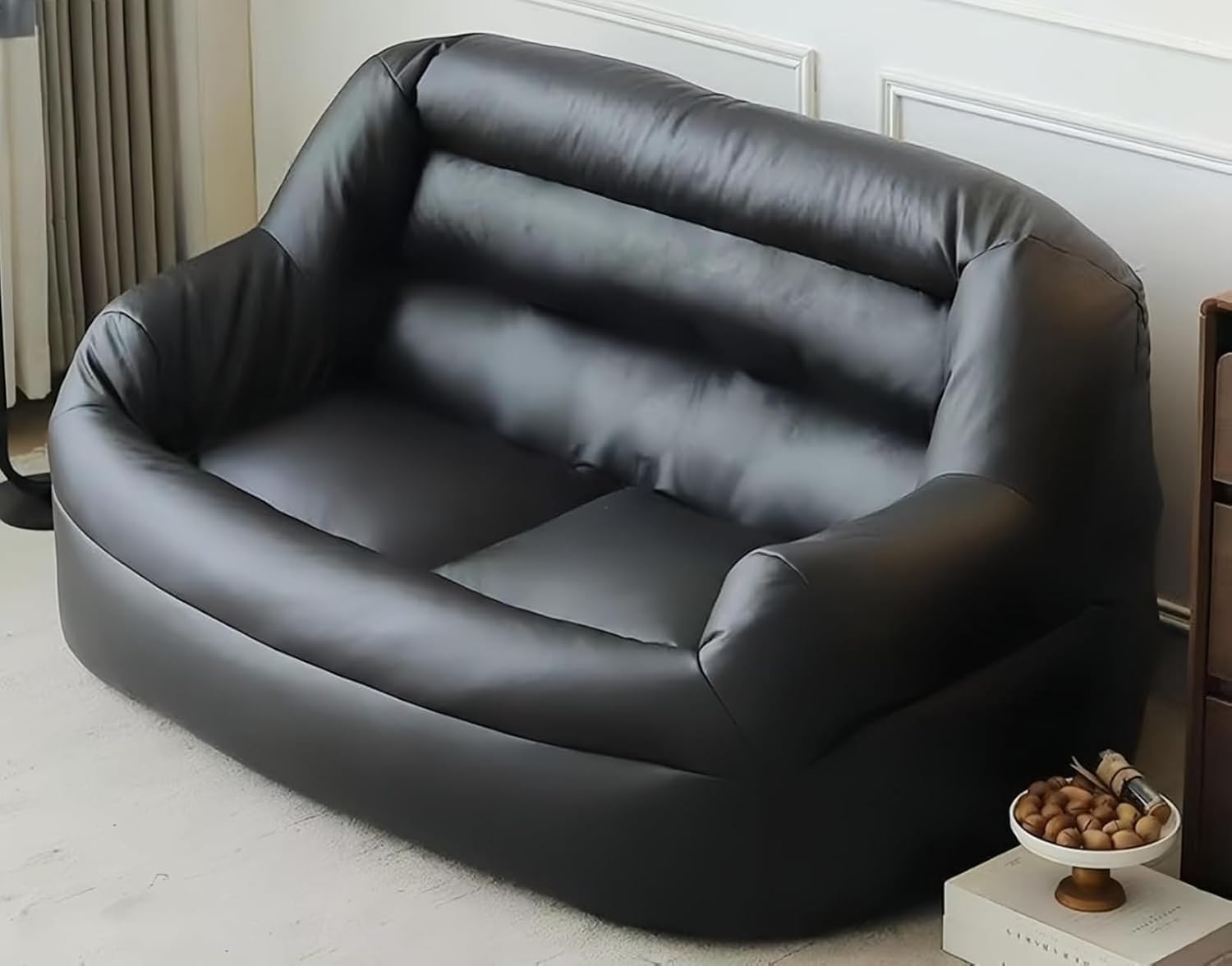 Living Sofa, 2 Seats, Corner Sofa, Extra Large, Bead Cushion, Cushion, EPS Particle Filling, Technical Fabric, Lightweight, Large Size, Anti-Abrasion, Bean Bag, Ergonomic Design, Zabuton, Handrail on Both Sides, Stylish, Nordic, Sitting for Long Times Without Fatigue, Rounded Corners, Interior, Home Use, Commercial Use, Black