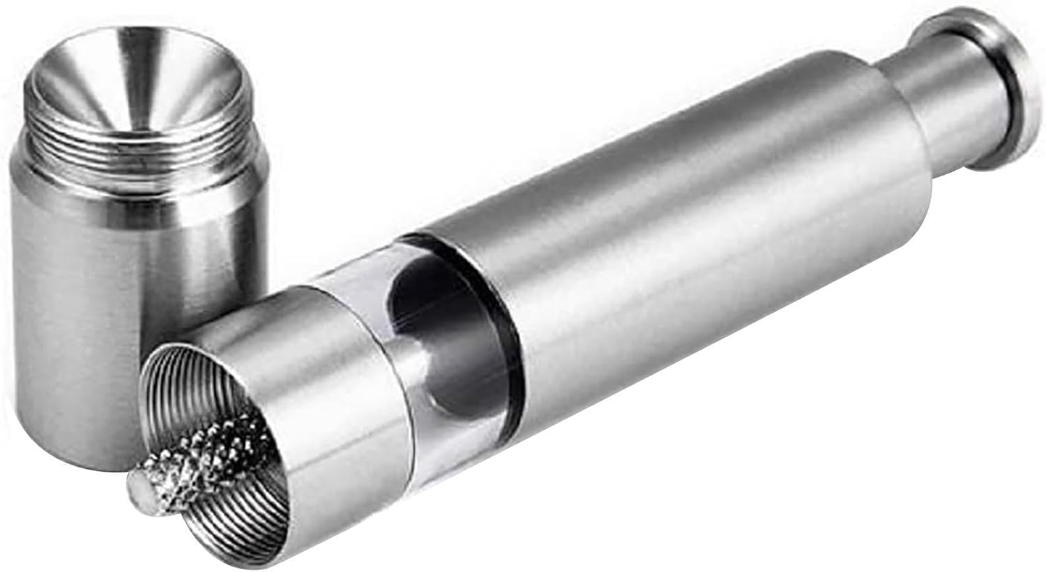 Salt & Pepper Mill - Push Button Pepper Mill | Stainless Steel Hand Mill for Peppercone, Sea Salt, Salt and Pepper Mill, with Push Button Lid, Stainless Steel Base and Rod, 1/2 Sal