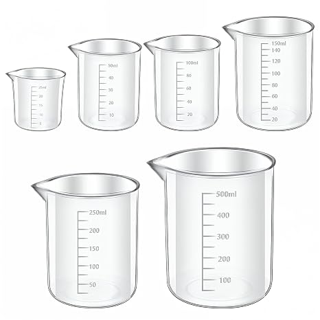 6 Pcs Plastic Graduated Beaker, 6 Sizes Transparent PP Measuring Cup Mixing Cup Lab Measuring Cups in 500ml/250ml/150ml/100ml/50 ml, 25 ml Capacity for Kitchen Lab Science Experiments