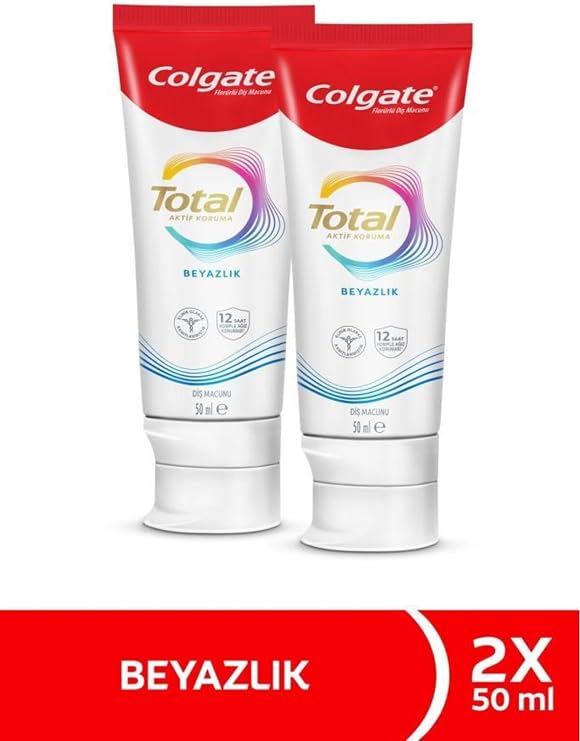 Colgate Total Aktif Koruma Beyazlık Diş Macunu, 50 ml, 2'li Set