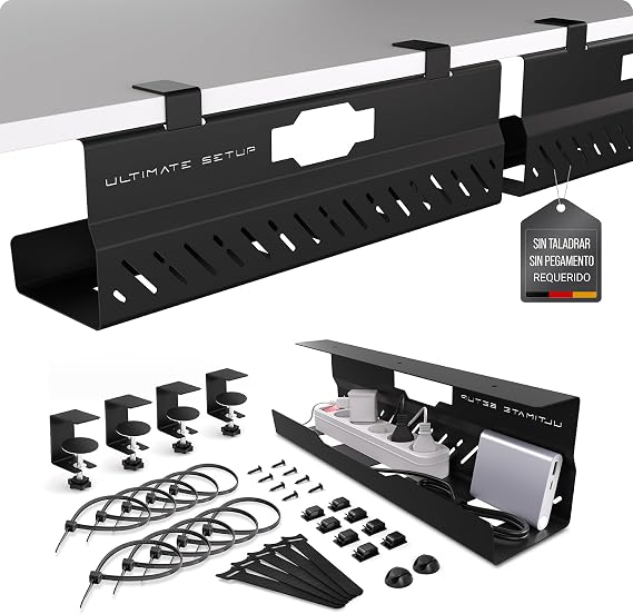 Desk Cable Organizer - Under Table Tray (Black, 2 Pack)