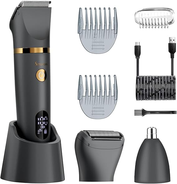 Scttomon Ball Shaver for Men, 3-in-1 Multifunction Body Hair Trimmer & Pubic Shaver with Titanium Blades (No Nicks!), IPX7 Waterproof Electric Razor, LED Display, Wet/Dry