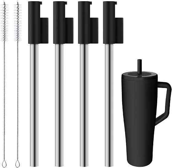 Replacement Straws Compatible With Brümate Era 40 oz Tumbler, Include 4pcs Tumbler Straw Cover Cap and 4pcs Reusable Straw with 2 Cleaning Brush
