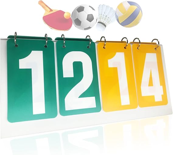 Portable Flip Scoreboard 4 Digit Tabletop Score Board Flipper Board for Sports Competition Score Keeper Badminton Volleyball Table Tennis Football
