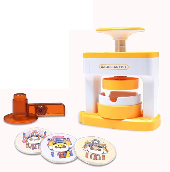 Button Machine Button Badge Press Machine 55 mm/2.16 Inch Badge Button Maker Children's DIY Gifts Button Maker Machine with 48 Button Parts and 48 Random Pictures for Party and Gifts