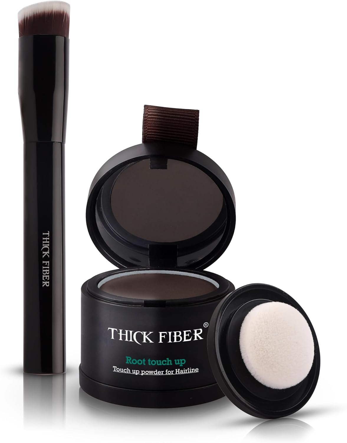 THICK FIBER Root Touch Up Powder, Root Cover Up Hairline Powder for Thin Hair - Water & Sweat Resistant Hair Loss Concealer Set with Hair Powder for Thinning Hair Women, Includes Brush Dark Brown