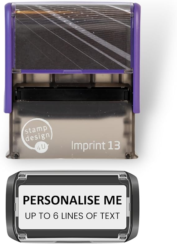 Premium Personalised Custom Made Stamp- Imprint 13- Self-Inking, Rubber Address Stamp - Up to 6 Lines of Customised Text- Black Ink