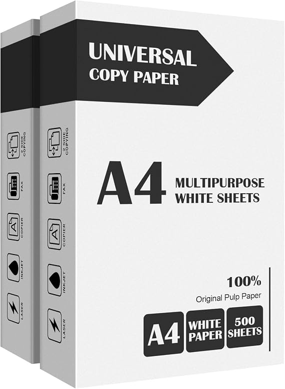 A4 Copy Paper, Multi-Purpose Copy Printer Paper, 1000 Sheets Count, Printer Copiers Paper, Compatible with Laser, Inkjet, Fax Paper, Perfect for Home & Office Use 2 Reams White