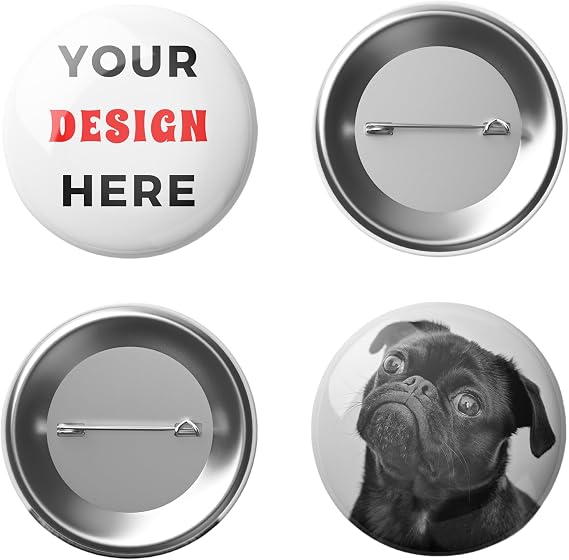 Custom Personalized Buttons, Bulk Custom Pins with Name, Logo, Photo or Text, Round Name Badges for Clothing, Gifts, Parties, and Events